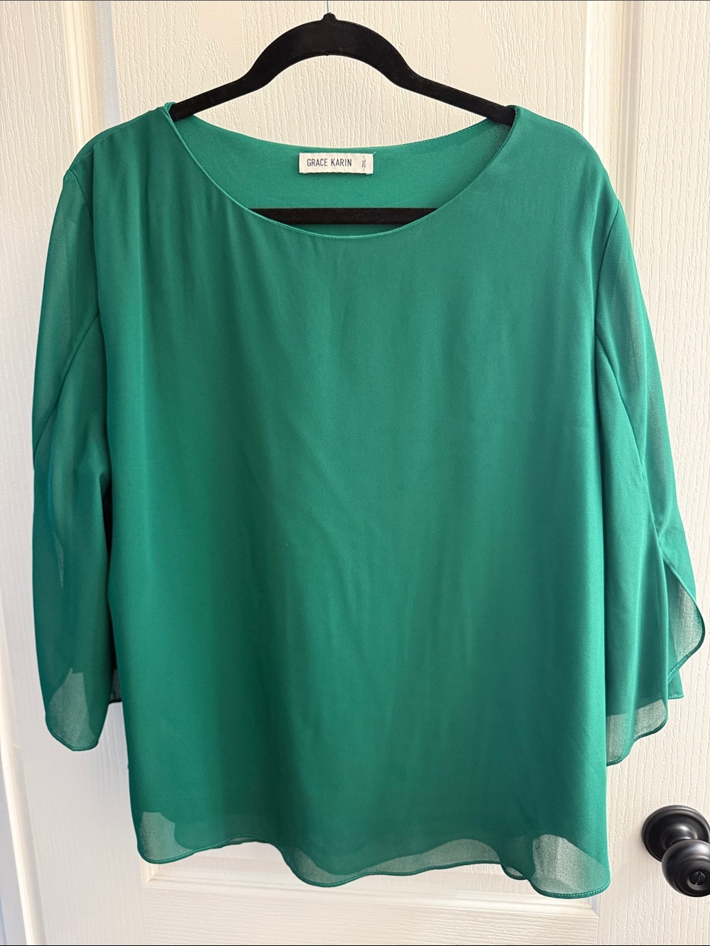 Grace Karin Teal Green Flowing Chiffon Blouse